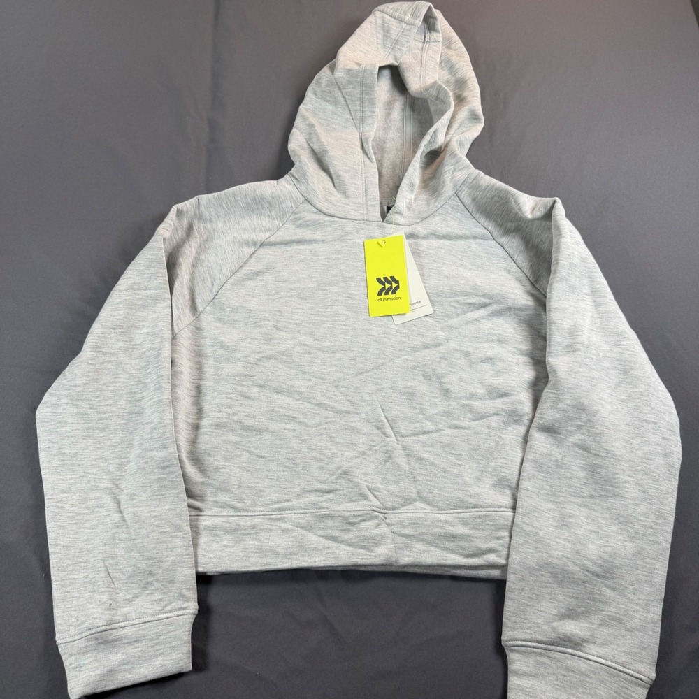 All In Motion Girls Cropped Pullover Hoodie Heathered Gray Size L 10/12 NWT